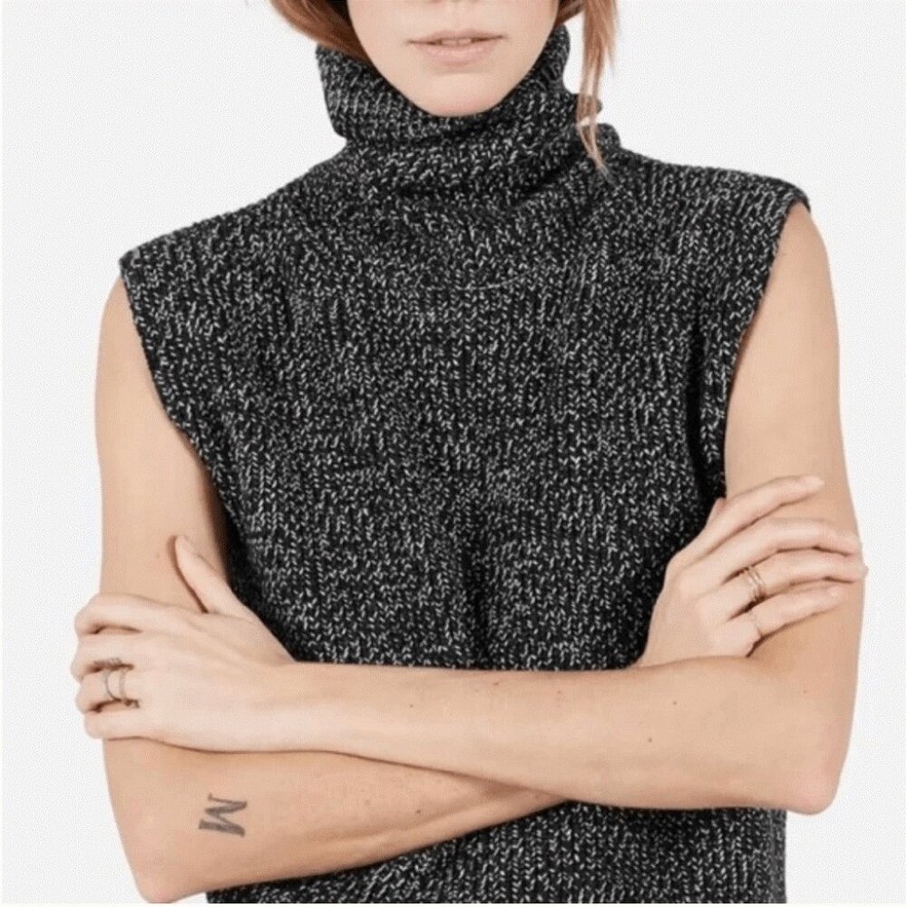 Everlane The Chunky Wool Marled Knit Sleeveless Sweater Turtleneck